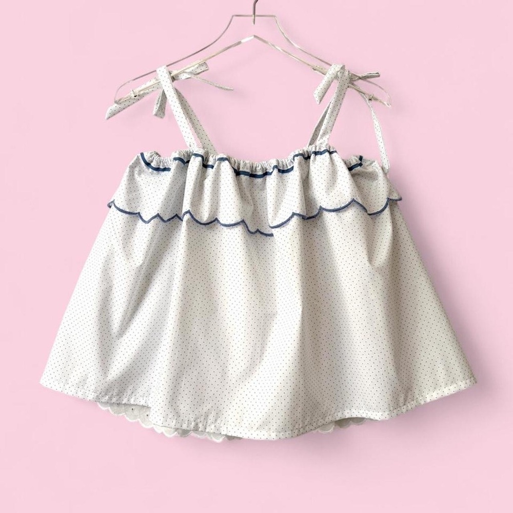 Polka Dot Ruffed Scalloped Handmade Camisole Eyelet Tank